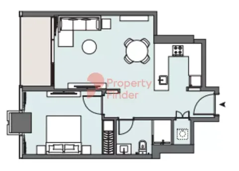 Floor plan, 1 Bed, 688 sq ft