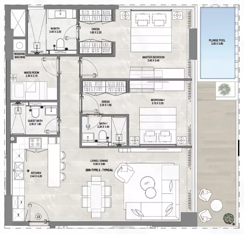Floor plan, 2 Beds, 2,068 sq ft