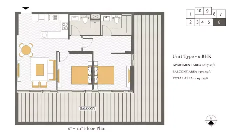 Floor plan, 2 Beds, 1,191 sq ft