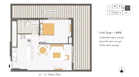 Floor plan, 1 Bed, 868 sq ft
