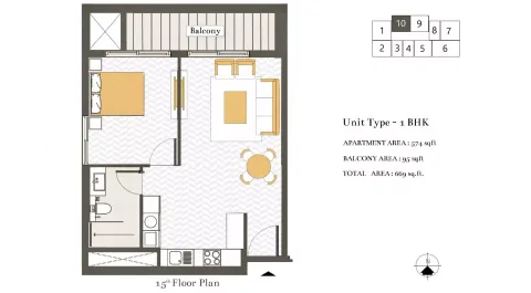 Floor plan, 1 Bed, 699 sq ft