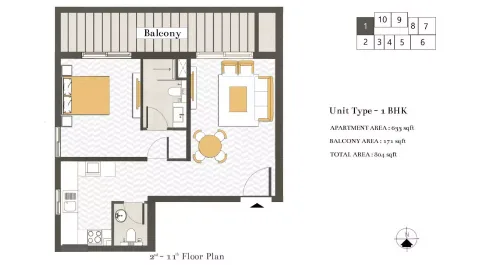 Floor plan, 1 Bed, 804 sq ft