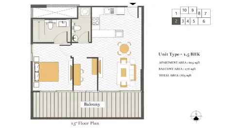 Floor plan, 2 Beds, 783 sq ft