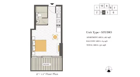 Floor plan, Studio, 371 sq ft