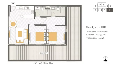 Floor plan, 2 Beds, 1,234 sq ft