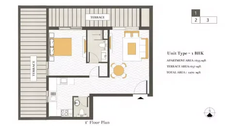 Floor plan, 1 Bed, 1,270 sq ft