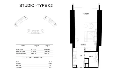 Floor plan, Studio, 476 sq ft