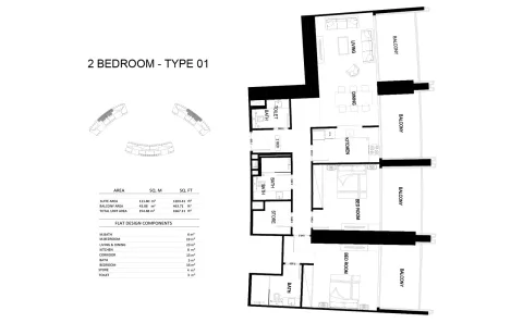 Floor plan, 2 Beds, 1,667 sq ft