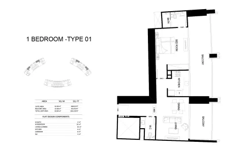 Floor plan, 1 Bed, 1,021 sq ft