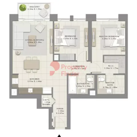 Floor plan, 2 Beds, 1,057 sq ft