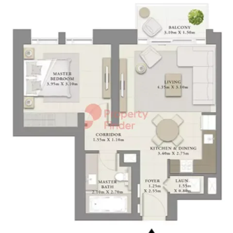 Floor plan, 1 Bed, 684 sq ft
