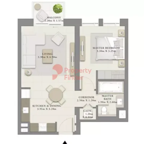 Floor plan, 1 Bed, 663 sq ft