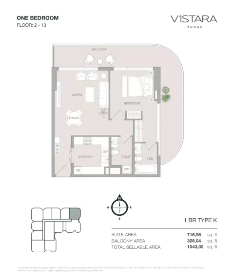 Floor plan, 1 Bed, 1,043 sq ft
