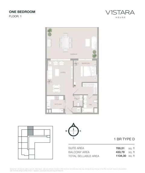Floor plan, 1 Bed, 1,134 sq ft