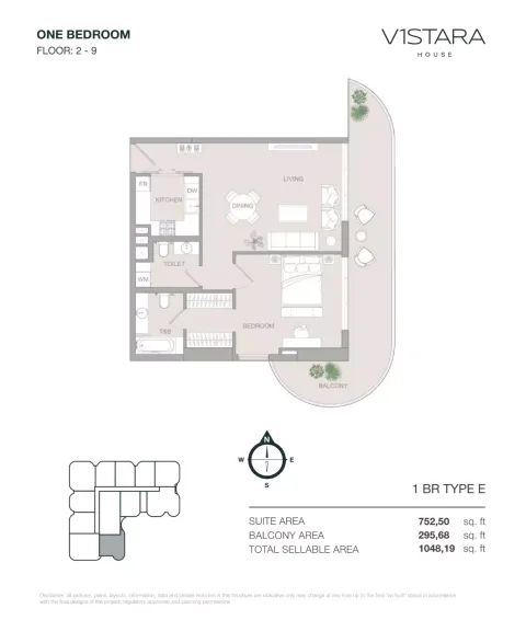 Floor plan, 1 Bed, 1,048 sq ft