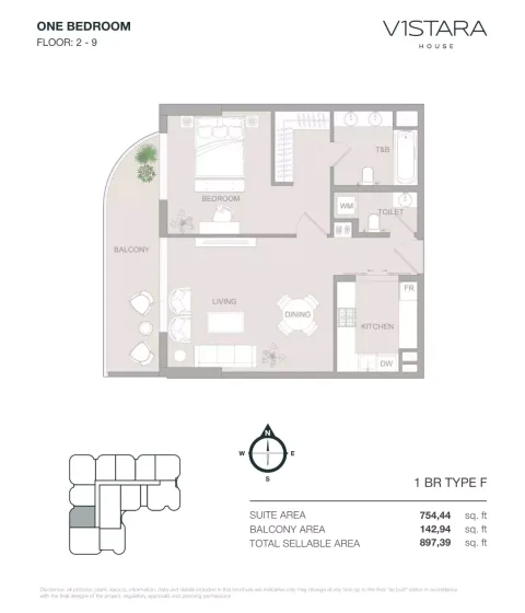 Floor plan, 1 Bed, 897 sq ft