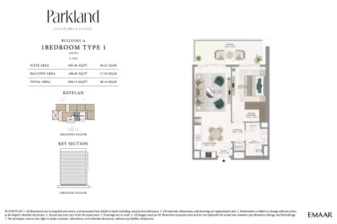 Floor plan, 1 Bed, 884 sq ft