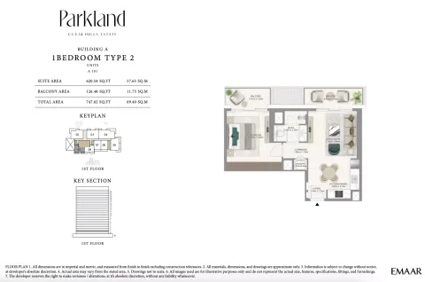 Floor plan, 1 Bed, 747 sq ft