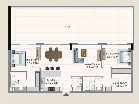 Floor plan, 2 Beds, 2,123 sq ft