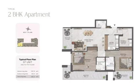 Floor plan, 2 Beds, 1,304 sq ft