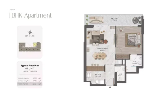 Floor plan, 1 Bed, 757 sq ft