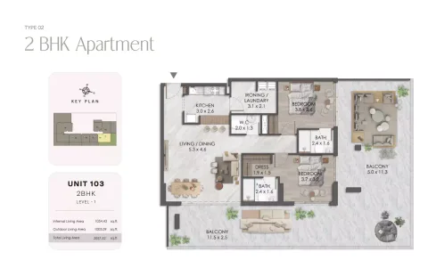 Floor plan, 2 Beds, 2,057 sq ft