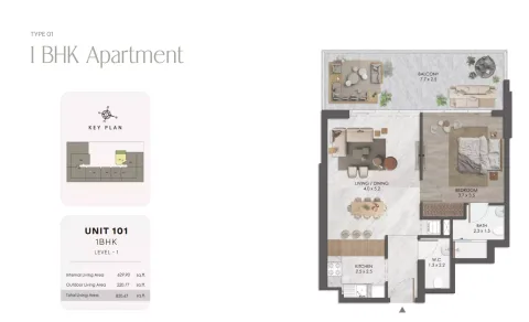 Floor plan, 1 Bed, 850 sq ft