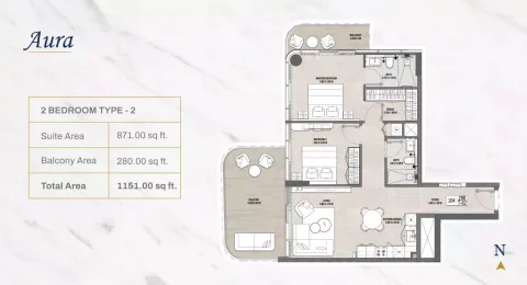 Floor plan, 2 Beds, 1,151 sq ft