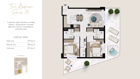Floor plan, 2 Beds, 1,379 sq ft