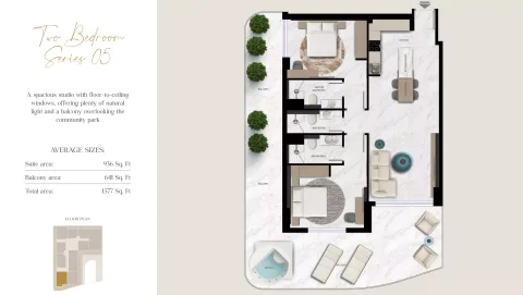 Floor plan, 2 Beds, 1,577 sq ft