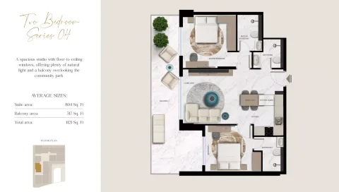 Floor plan, 2 Beds, 1,121 sq ft
