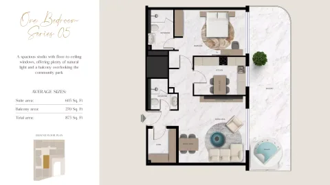 Floor plan, 1 Bed, 873 sq ft