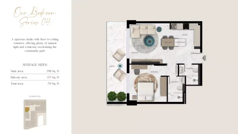 Floor plan, 1 Bed, 771 sq ft