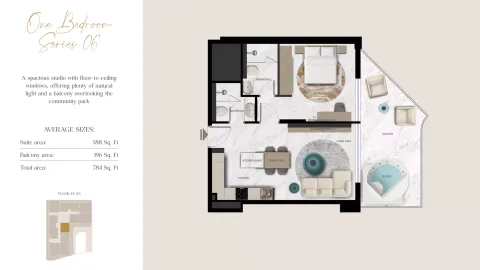 Floor plan, 1 Bed, 784 sq ft