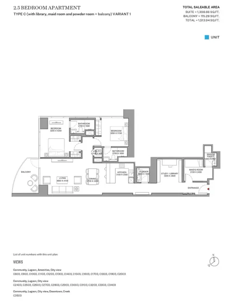Floor plan, 3 Beds, 1,513 sq ft