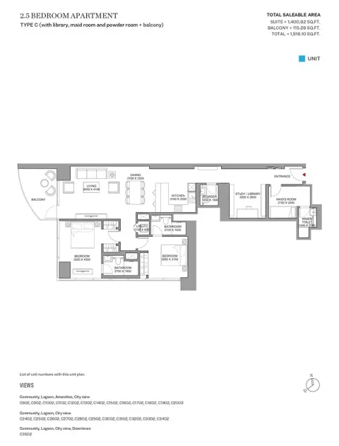 Floor plan, 3 Beds, 1,516 sq ft
