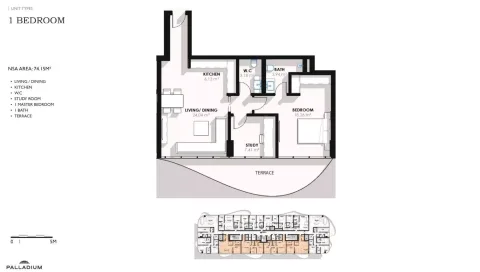 Floor plan, 1 Bed, 796 sq ft