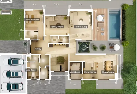 Floor plan, 5 Beds, 6,264 sq ft