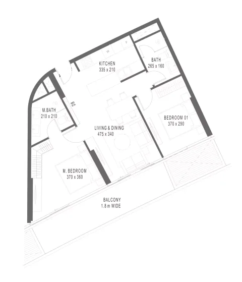 Floor plan, 2 Beds, 956 sq ft