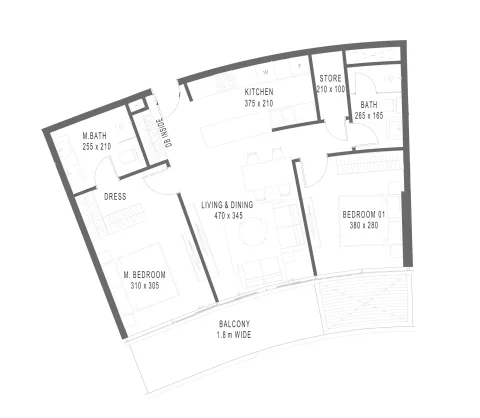 Floor plan, 2 Beds, 944 sq ft