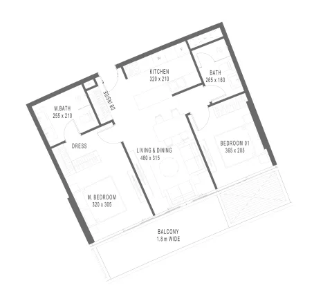 Floor plan, 2 Beds, 868 sq ft