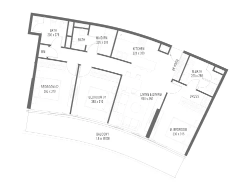 Floor plan, 3 Beds, 1,343 sq ft
