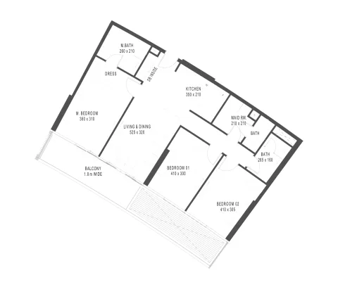 Floor plan, 3 Beds, 1,211 sq ft