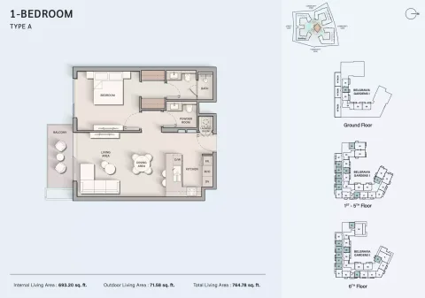 Floor plan, 1 Bed, 765 sq ft