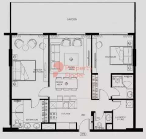 Floor plan, 2 Beds, 1,299 sq ft