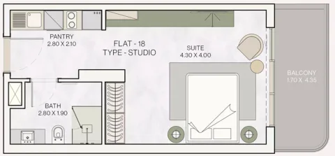 Floor plan, Studio, 753 sq ft