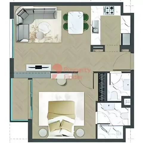 Floor plan, 1 Bed, 618 sq ft