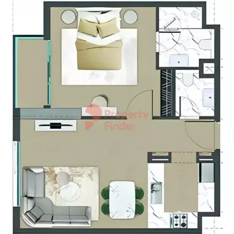 Floor plan, 1 Bed, 618 sq ft