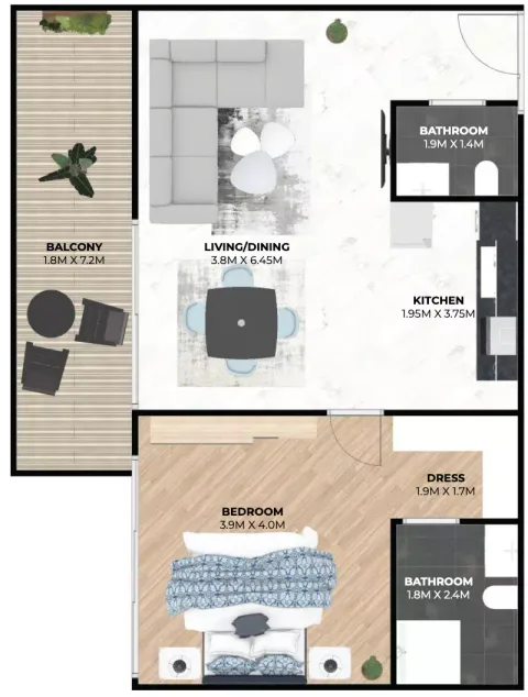 Floor plan, 1 Bed, 846 sq ft
