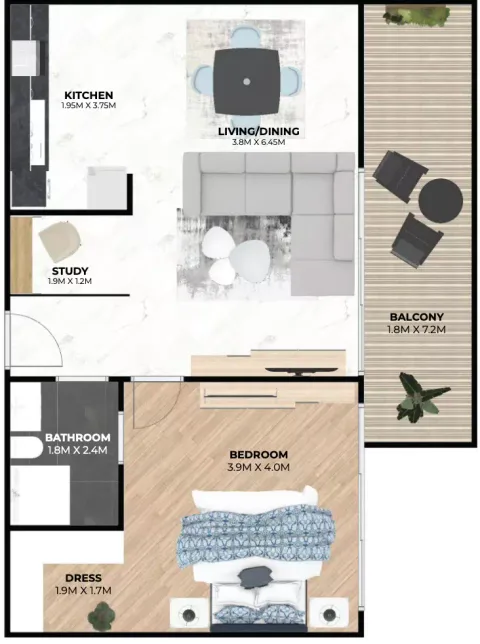 Floor plan, 1 Bed, 840 sq ft
